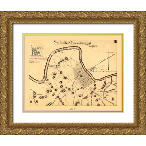 Nashville Tennessee - Blakeslee 1863 Gold Ornate Wood Framed Art Print with Double Matting by Blakeslee