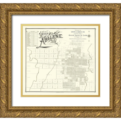 Abilene Texas - Clarke 1890 Gold Ornate Wood Framed Art Print with Double Matting by Clarke