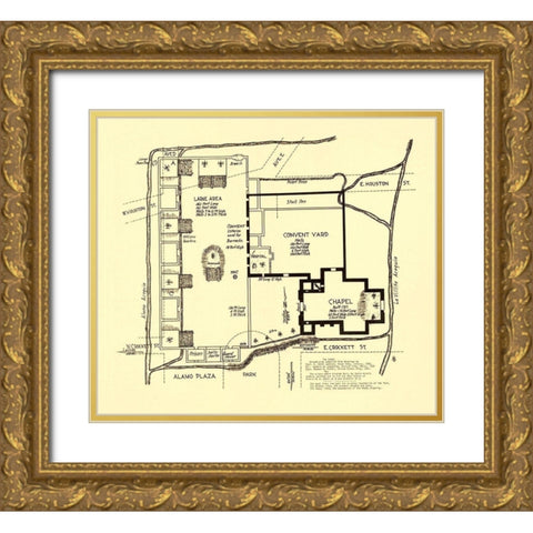 Texas Revolution, Alamo In San Antonio 1836 Gold Ornate Wood Framed Art Print with Double Matting by Bowie