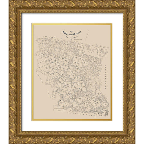 Anderson County Texas - Walker 1903 Gold Ornate Wood Framed Art Print with Double Matting by Walker