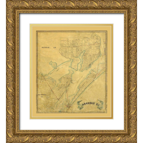 Aransas County Texas - 1883 Gold Ornate Wood Framed Art Print with Double Matting by Unknown