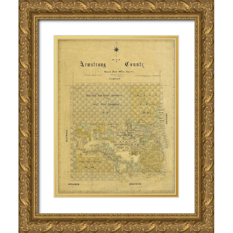 Armstrong County Texas - 1881 Gold Ornate Wood Framed Art Print with Double Matting by Unknown