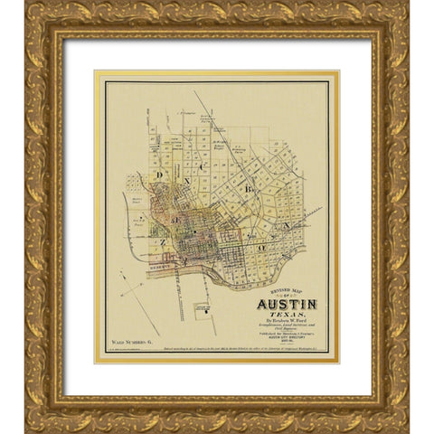 Austin Texas Landowner - Ford 1885 Gold Ornate Wood Framed Art Print with Double Matting by Ford