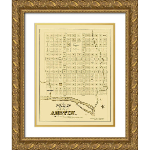 Austin Texas - Pilie 1839 Gold Ornate Wood Framed Art Print with Double Matting by Pilie
