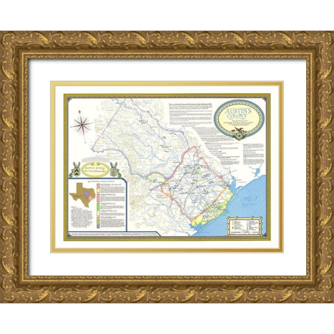 Austin Colony 1821-1836 Texas - 1993 Gold Ornate Wood Framed Art Print with Double Matting by Unknown
