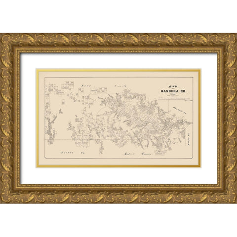 Bandera County Texas - Walsh 1879 Gold Ornate Wood Framed Art Print with Double Matting by Walsh