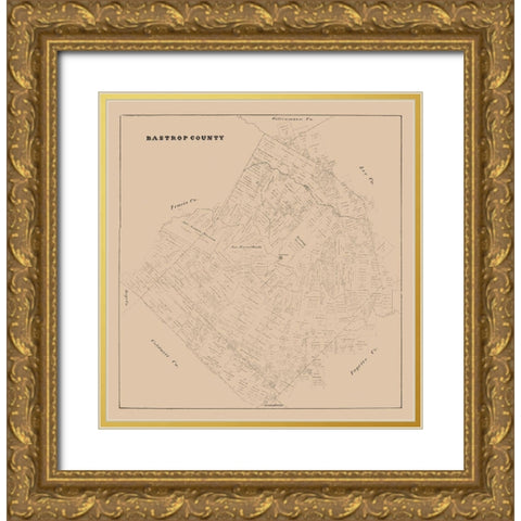 Bastrop County Texas - 1879 Gold Ornate Wood Framed Art Print with Double Matting by Unknown