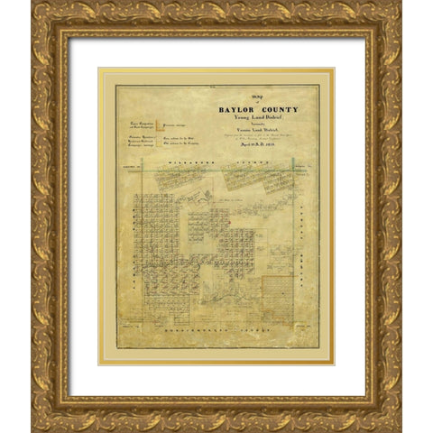 Baylor County Texas - Rosenberg 1859 Gold Ornate Wood Framed Art Print with Double Matting by Rosenberg