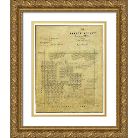 Baylor County Texas - Walsh 1859 Gold Ornate Wood Framed Art Print with Double Matting by Rosenberg