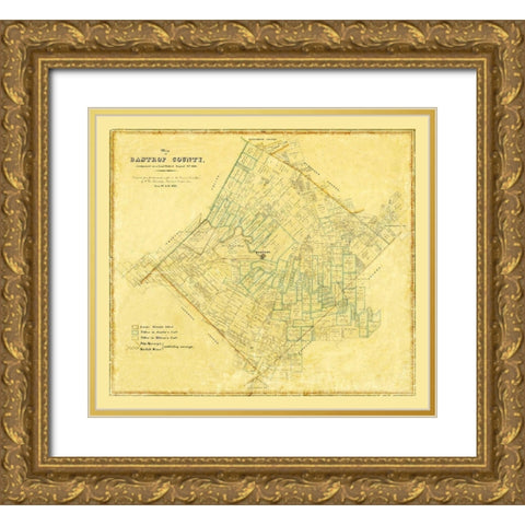 Bastrop County Texas - Rosenberg 1861 Gold Ornate Wood Framed Art Print with Double Matting by Rosenberg