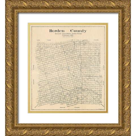 Borden County Texas - Hedick 1922 Gold Ornate Wood Framed Art Print with Double Matting by Hedick