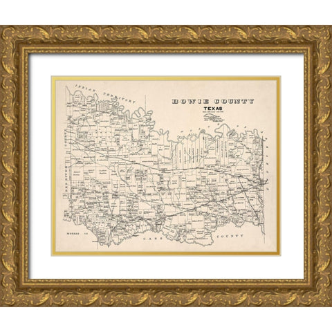 Bowie County Texas - Abrams 1894 Gold Ornate Wood Framed Art Print with Double Matting by Abrams