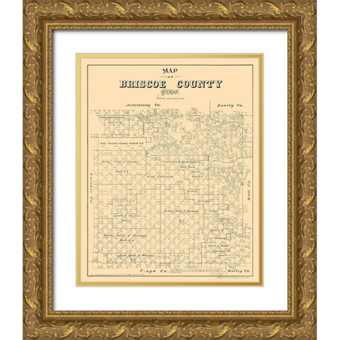 Briscoe County Texas - Walsh 1879 Gold Ornate Wood Framed Art Print with Double Matting by Walsh