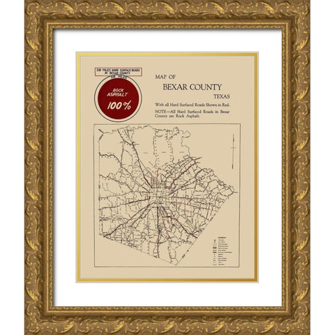 Bexar Texas Road - 1923 Gold Ornate Wood Framed Art Print with Double Matting by Unknown