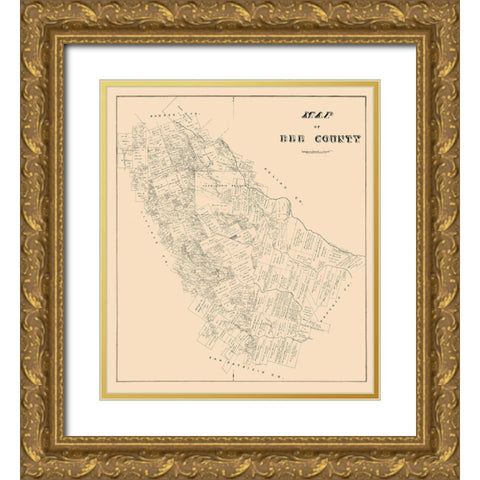 Bee County Texas - 1879 Gold Ornate Wood Framed Art Print with Double Matting by Unknown