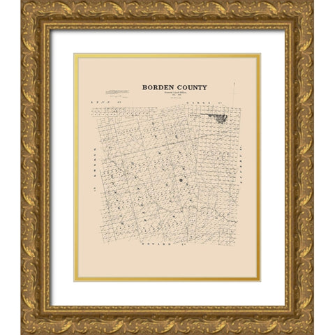 Borden County Texas - 1892 Gold Ornate Wood Framed Art Print with Double Matting by Unknown