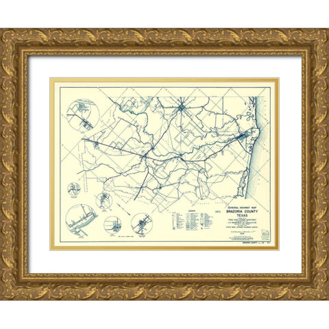 Brazoria Texas Highway - Highway Dept 1936 Gold Ornate Wood Framed Art Print with Double Matting by Highway Dept