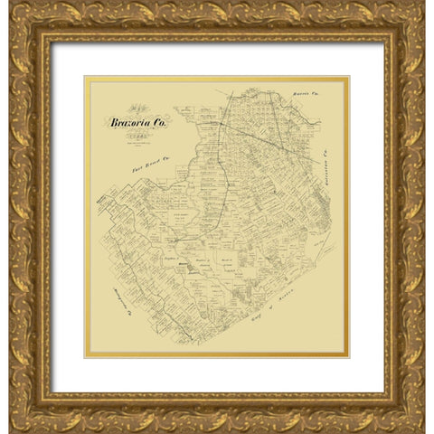 Brazoria County Texas - 1879 Gold Ornate Wood Framed Art Print with Double Matting by Unknown
