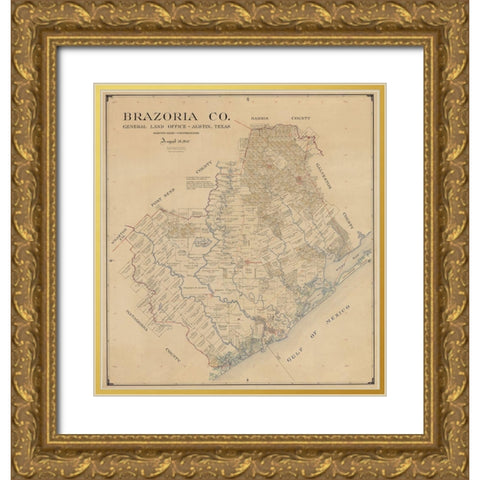 Brazoria County Texas - 1947 Gold Ornate Wood Framed Art Print with Double Matting by Unknown