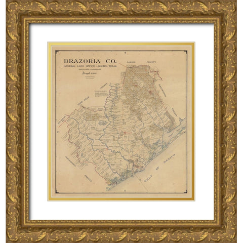 Brazoria County Texas - 1947 Gold Ornate Wood Framed Art Print with Double Matting by Unknown