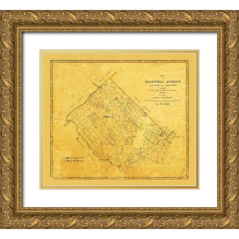 Caldwell County Texas - Rosenberg 1861 Gold Ornate Wood Framed Art Print with Double Matting by Rosenberg