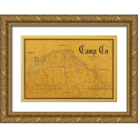 Camp County Texas - Pressler 1897 Gold Ornate Wood Framed Art Print with Double Matting by Pressler