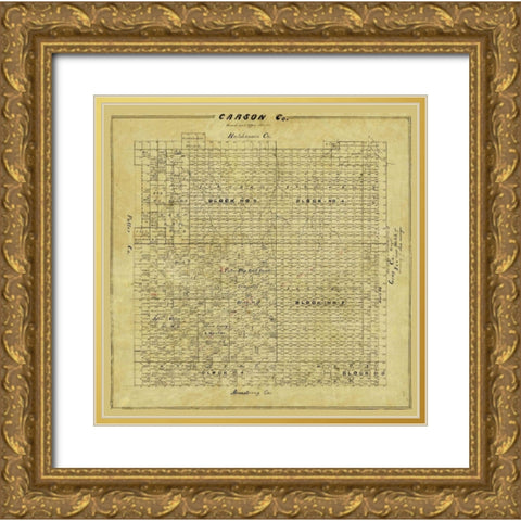 Carson County Texas - 1878 Gold Ornate Wood Framed Art Print with Double Matting by Unknown