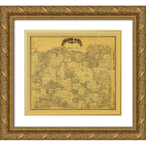 Cass County Texas - 1884 Gold Ornate Wood Framed Art Print with Double Matting by Unknown