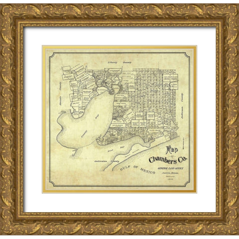 Chambers County Texas - 1901 Gold Ornate Wood Framed Art Print with Double Matting by Unknown