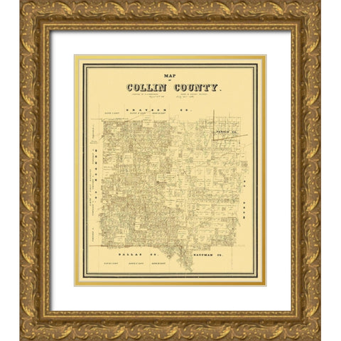 Collin Texas Landowner - Rosenberg 1861 Gold Ornate Wood Framed Art Print with Double Matting by Rosenberg