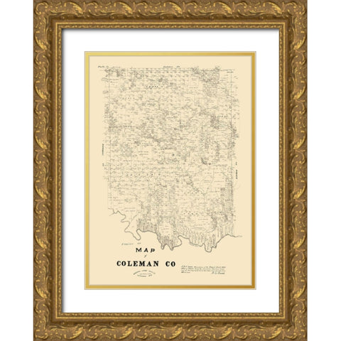 Coleman County Texas - Walsh 1879 Gold Ornate Wood Framed Art Print with Double Matting by Walsh