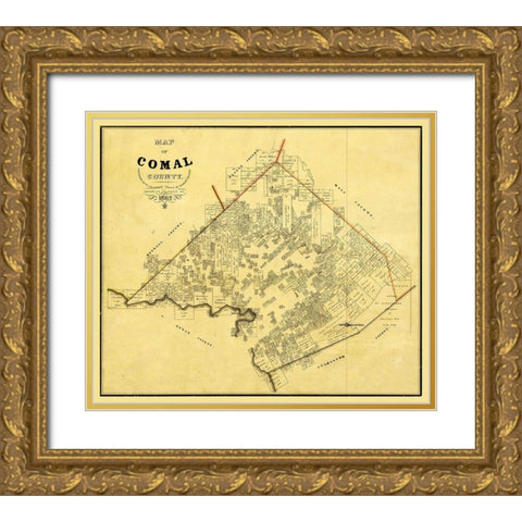 Comal County Texas - Rosenberg 1862 Gold Ornate Wood Framed Art Print with Double Matting by Rosenberg