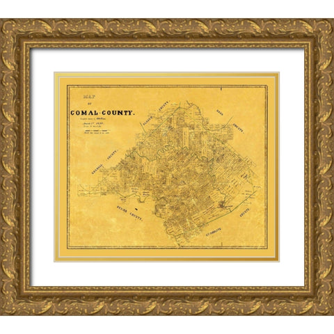 Comal County Texas - Groos 1874 Gold Ornate Wood Framed Art Print with Double Matting by Groos