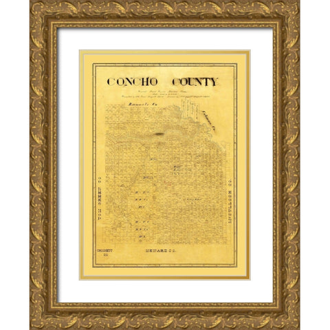 Concho County Texas - Groos 1895 Gold Ornate Wood Framed Art Print with Double Matting by Groos