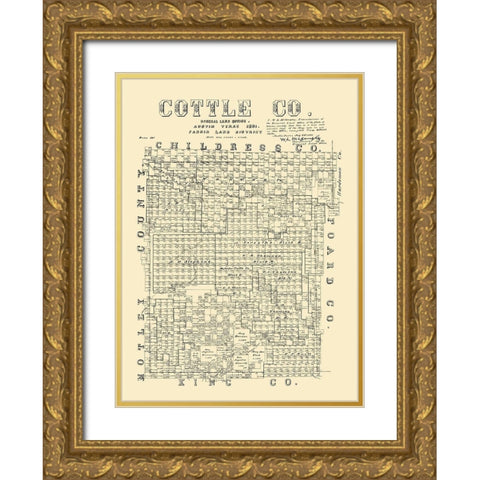 Cottle County Texas - McGaughey 1891 Gold Ornate Wood Framed Art Print with Double Matting by McGaughey