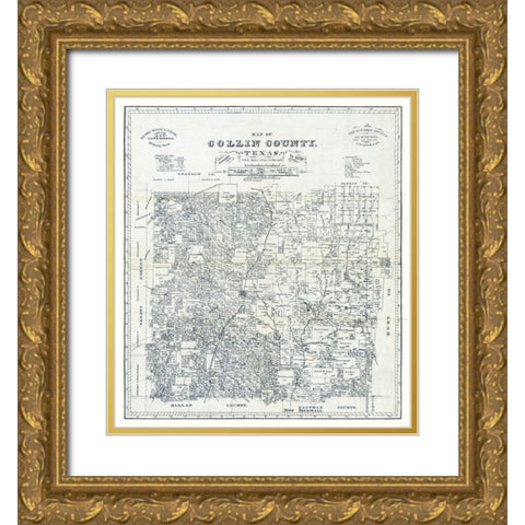 Collin County Texas - Gast 1881 Gold Ornate Wood Framed Art Print with Double Matting by Gast