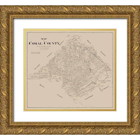 Comal County Texas - Pressler 1897 Gold Ornate Wood Framed Art Print with Double Matting by Pressler