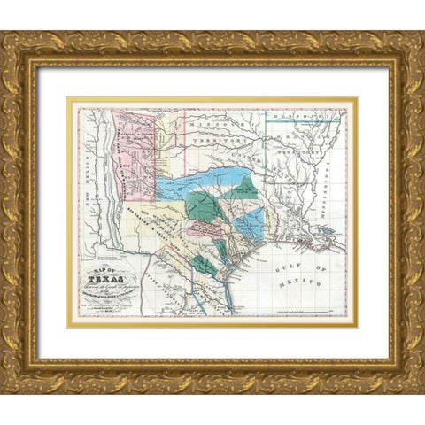 Texas - Colorado River - Konen Marche 1835 Gold Ornate Wood Framed Art Print with Double Matting by Marche