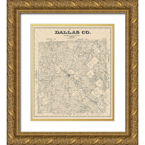 Dallas Texas Landowner - Land Office 1884 Gold Ornate Wood Framed Art Print with Double Matting by Land Office