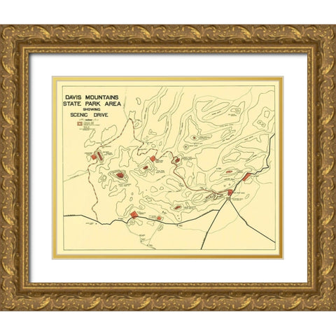 Davis Mountains State Park Texas - Swartz 1935 Gold Ornate Wood Framed Art Print with Double Matting by Swartz