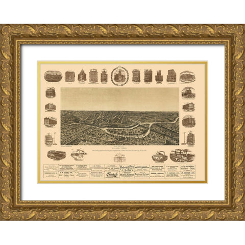 Dallas Texas - Giraud 1892 Gold Ornate Wood Framed Art Print with Double Matting by Giraud