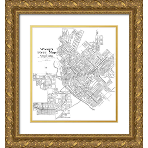 Dallas Texas - Worley 1909 Gold Ornate Wood Framed Art Print with Double Matting by Worley
