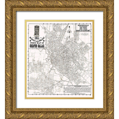 Dallas Texas - Murphy 1911 Gold Ornate Wood Framed Art Print with Double Matting by Murphy