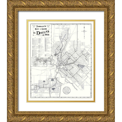 Dallas Texas Key and Guide - Tarrant 1921 Gold Ornate Wood Framed Art Print with Double Matting by Tarrant