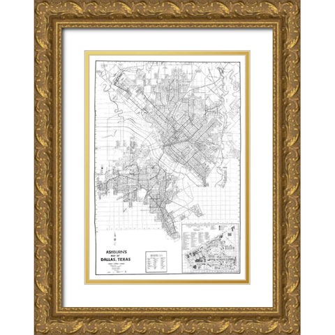 Dallas Texas - Ashburn 1936 Gold Ornate Wood Framed Art Print with Double Matting by Ashburn