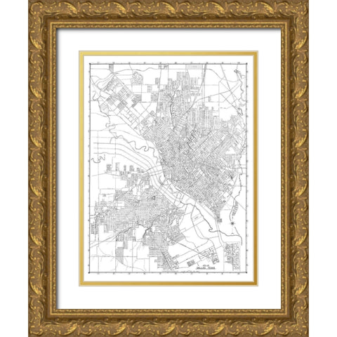 Dallas Texas - 1936 Gold Ornate Wood Framed Art Print with Double Matting by Unknown