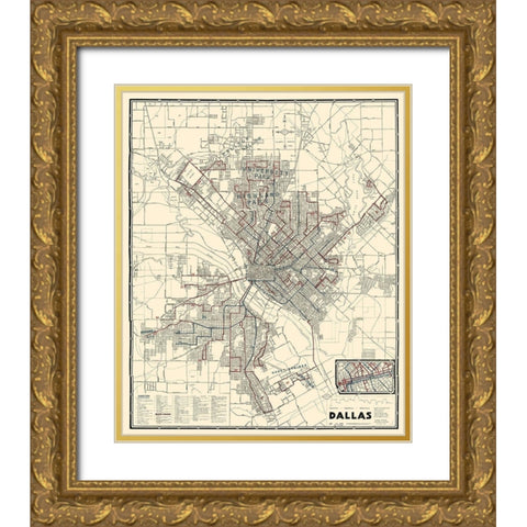 Dallas Texas - Dallas Railway 1941 Gold Ornate Wood Framed Art Print with Double Matting by Dallas Railway