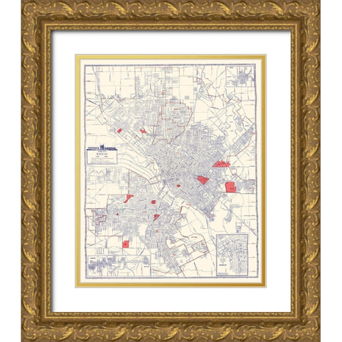 Dallas Texas - Ashburn 1947 Gold Ornate Wood Framed Art Print with Double Matting by Ashburn