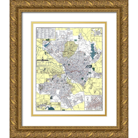 Dallas Texas - Ashburn 1948 Gold Ornate Wood Framed Art Print with Double Matting by Ashburn