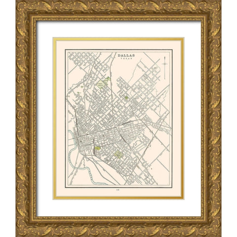 Dallas Texas - Cram 1892 Gold Ornate Wood Framed Art Print with Double Matting by Cram